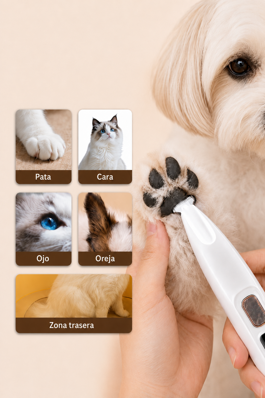 Recorte preciso del pelo de las patas de una mascota